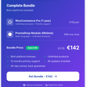 WooCommerce AND PrestaShop Get Both Platforms. Save 20%.